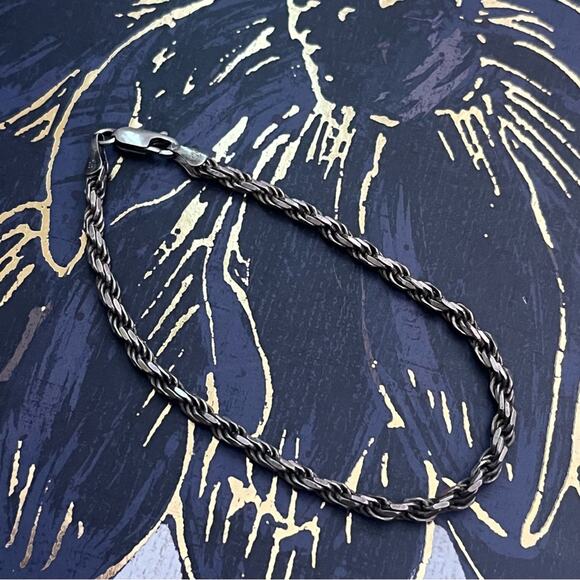 Vintage 80s Thick Unisex 925 Sterling Silver Twisted Rope Bracelet A3 - Picture 4 of 9